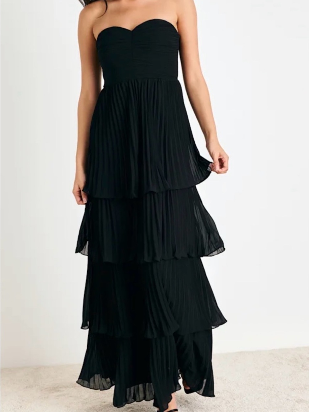 Lulu's Black Strapless Tiered Maxi Dress